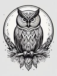 Moon and Owl Tattoo - Blend celestial beauty with the allure of owls in a moon and owl tattoo.  simple color tattoo,vector style,white background