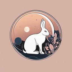 moon bunny tattoo  minimalist color tattoo, vector