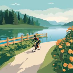 Bike Ride by the Lake clipart - Biking along a scenic lakeside path., ,vector color clipart,minimal