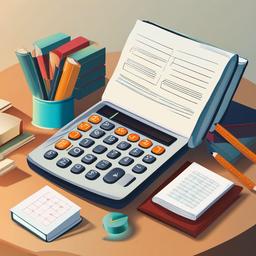 Math clipart - calculator and math books on a desk  