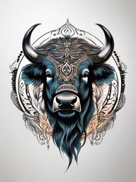 Bison tattoo, Bison tattoo, symbol of strength, endurance, and unity. , tattoo color art, clean white background
