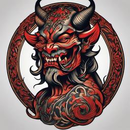 Demon Traditional Tattoo-Classic and timeless traditional tattoo featuring a demon, showcasing artistic and cultural aesthetics.  simple color tattoo,white background