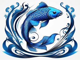 Blue Koi Fish Tattoo,a striking blue koi fish tattoo, signifying tranquility and aspiration. , tattoo design, white clean background