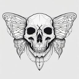 Moth Skull Tattoo - Tattoo featuring a combination of a moth and a skull.  simple vector tattoo,minimalist,white background