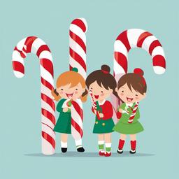 Candy Cane clipart - candy cane being enjoyed by children  color,minimalist,vector clipart