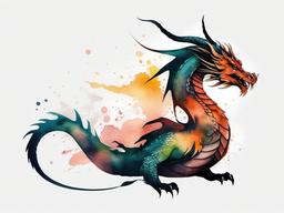 Dragon Watercolor Tattoo - Artistic watercolor-style dragon tattoo.  simple color tattoo,minimalist,white background