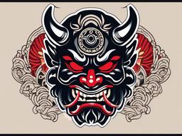Japanese Oni Mask Tattoo Design-Bold and artistic tattoo design featuring a Japanese Oni mask, capturing traditional and fierce aesthetics.  simple color vector tattoo