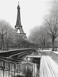 drawing of the eiffel tower  minimal rough scribbles,doodles,black and white