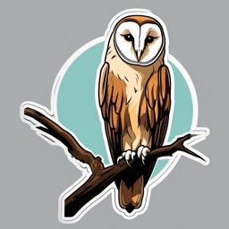 Barn Owl Sticker - A wise barn owl perched on a branch, ,vector color sticker art,minimal