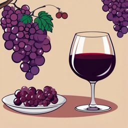 Grapes and Wine Glass Clipart - Grapes and a wine glass with red wine.  color vector clipart, minimal style