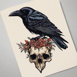 crow skull tattoo  simple vector color tattoo