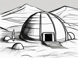 drawing of an igloo  minimal rough scribbles,doodles,black and white