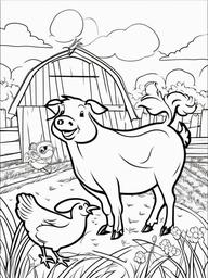 Farm Animal Coloring Pages - Pig and chicken friends sharing a laugh  simple coloring pages