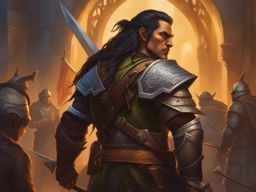 half-orc paladin,brundor blackthorn,negotiating peace between rival factions,a bustling marketplace hyperrealistic, intricately detailed, color depth,splash art, concept art, mid shot, sharp focus, dramatic, 2/3 face angle, side light, colorful background