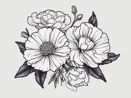 Carnation and Daisy Tattoo-Charm of carnations with the innocence of daisies in a floral tattoo, expressing love and positivity.  simple color tattoo,minimal vector art,white background