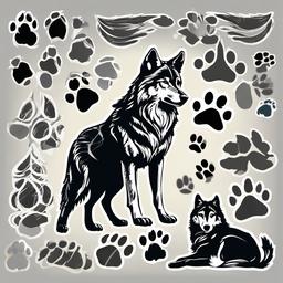 Wolf clipart - wolf with paw prints  clipart