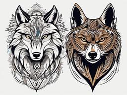 Wolf and Owl Tattoo - Merge the wild spirit of a wolf with the wisdom of an owl in a unique tattoo.  simple color tattoo,vector style,white background