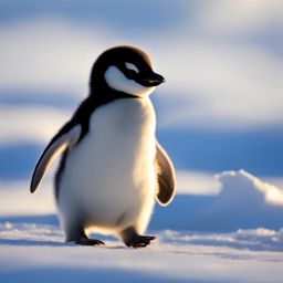 baby penguin waddling clumsily on the icy tundra. 