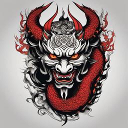 hannya and dragon tattoo  simple color tattoo,white background,minimal