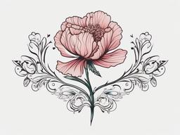 Carnation Sternum Tattoo,Stylish enhancement of the sternum area with a carnation sternum tattoo, feminine and visually appealing.  simple color tattoo,minimal vector art,white background