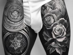 thigh tattoos male black and white design 