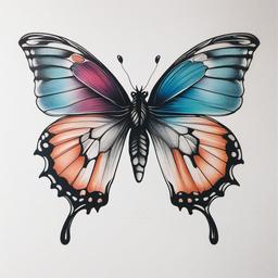 butterfly sternum tattoo  simple color tattoo, minimal, white background