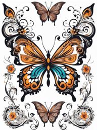 Butterfly henna tattoo, Artistic butterfly tattoos designed in the style of henna.  viviid colors, white background, tattoo design