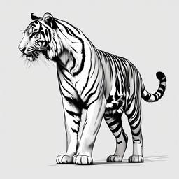 drawing of a tiger walking  minimal rough sketch scribbles,doodles,black and white