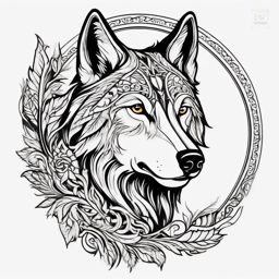 Nordic Wolf Tattoo,wolf tattoo inspired by Nordic culture, embodying the bravery and resilience of the Norse warriors. , tattoo design, white clean background