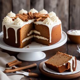 spice cake with cream cheese frosting, savored at a cozy log cabin during a snowstorm. 