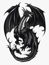 Evil Dragon Tattoo - Dark and menacing dragon tattoo for a bold look.  simple color tattoo,minimalist,white background