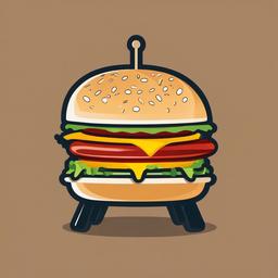 Hamburger clipart - hamburger on a grill at a summer BBQ  color,minimalist,vector clipart