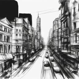 sketch of a city  minimal rough sketch scribbles,doodles,black and white