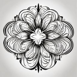 Abstract clover with sun rays design: Radiant luck and positivity captured in ink.  black white tattoo, white background