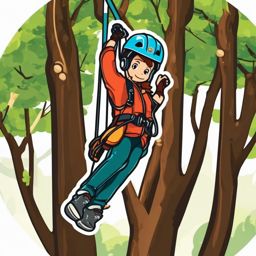 Zipline Adventure Sticker - Treetop thrill, ,vector color sticker art,minimal