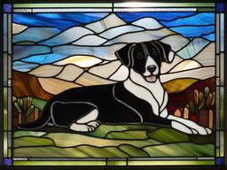 Stained Glass Dog - Loyal farm dog with wagging tail  