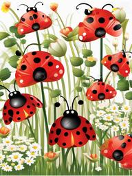 Ladybug clipart - ladybug enjoying a beautiful flower garden  