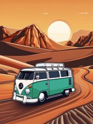 Campervan and Desert Emoji Sticker - Desert road trip adventure, , sticker vector art, minimalist design