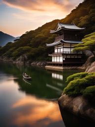 shikoku island - illustrate the tranquil night on shikoku island, with its scenic landscapes, historic temples, and the mystique of the 88 temple pilgrimage. 