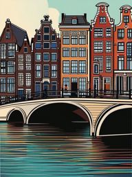 Amsterdam clipart - Rijksmuseum and Amsterdam canals, ,color clipart vector style