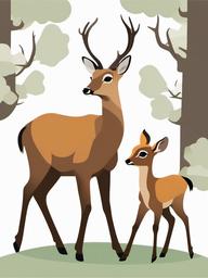 Deer clipart - doe and fawn walking together  color,minimalist,vector clipart