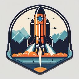 Rocket Launch Pad Sticker - Launch pad with a rocket ready for liftoff, ,vector color sticker art,minimal