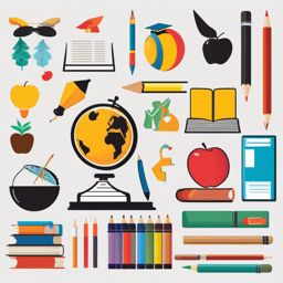 Various items associated with teaching, enhancing the educational atmosphere.  color vector art,clipart,minimal