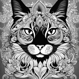 cat tattoo black and white design 