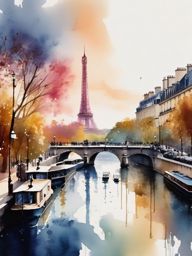 Aesthetic Wallpaper - Watercolor Art of Paris's Seine River  , splash art wallpaper, dull colors