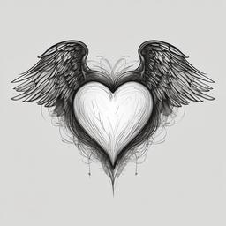 drawing of a heart with wings  minimal rough sketch scribbles,doodles,black and white