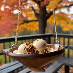 maple walnut ice cream relished on a cozy porch swing with a view of autumn foliage. 