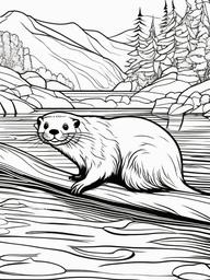 Otter Coloring Pages - Playful River Swimming Mammal  black outline printable coloring page