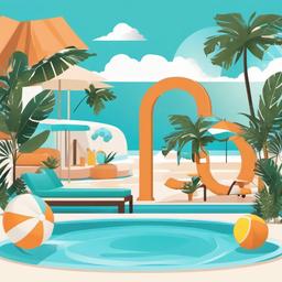 June clipart - swimming pool party with a big June sign  color,minimalist,vector clipart