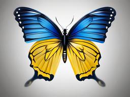 blue and yellow butterfly tattoo  simple color tattoo, minimal, white background